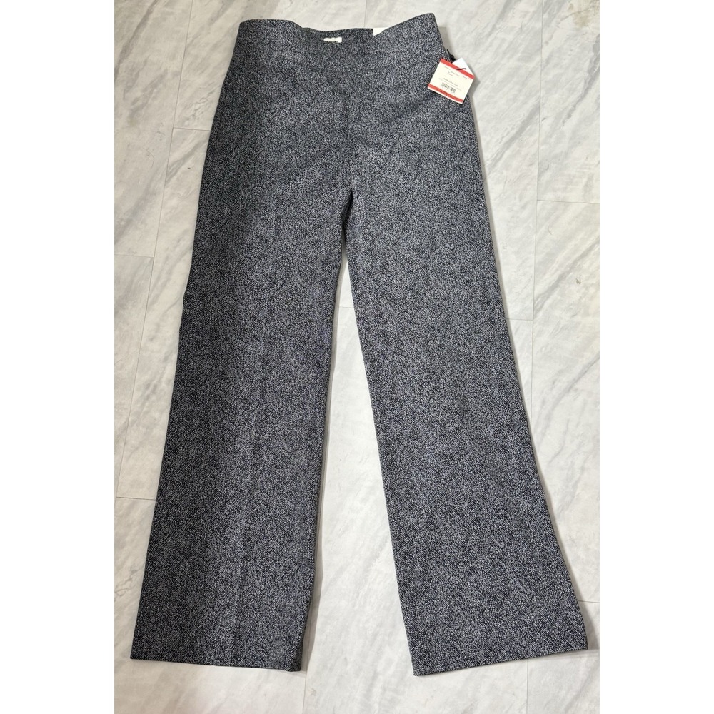 Anne Klein Black White Pull-On Wide Leg Pants Size XS Herringbone Office Career